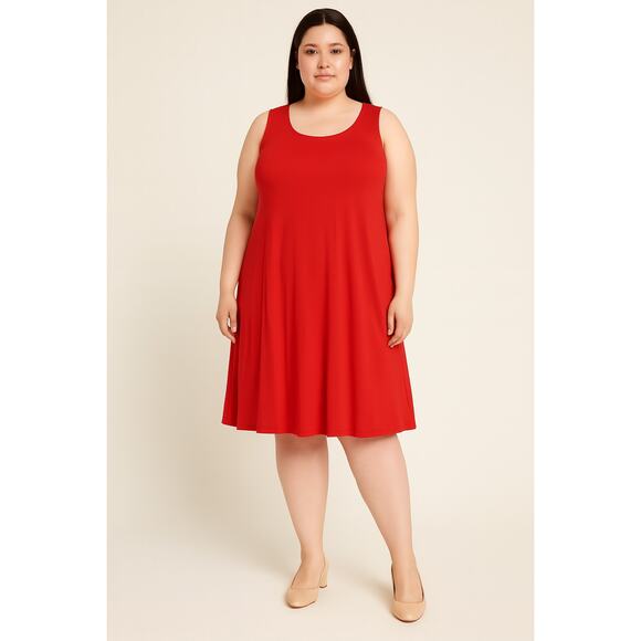 Susan Graver Women’s Plus 1X Red Sleeveless A-Line Midi Dress NWOT - Picture 1 of 6